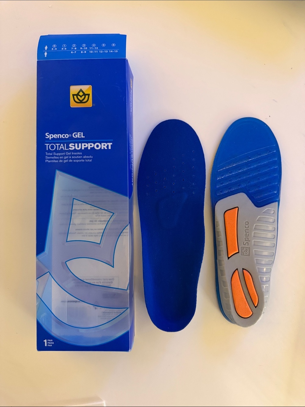 Spenco Gel Total Support 1 pair (size 2) Women 7-8 Men 6-7